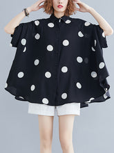 Fledermausärmel Lose Polka-Dot Revers Blusen & Hemden Tops